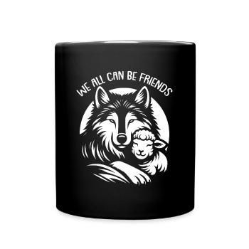 Wolf and lamb, we can all be friends - Full Colour Mug - black - Front