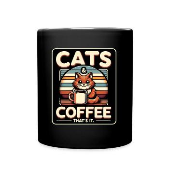 Katzen und Kaffee im Vintage Stil - Tasse einfarbig - Schwarz - Vorne