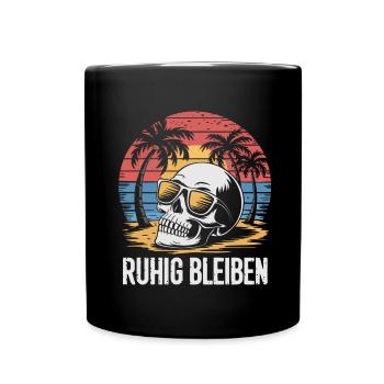 Skull mit Basecap Sonnenbrille am Strand - Tasse einfarbig - Schwarz - Vorne
