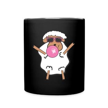 Schaf mit Sonnenbrille und Kaugummi - Tasse einfarbig - Schwarz - Vorne