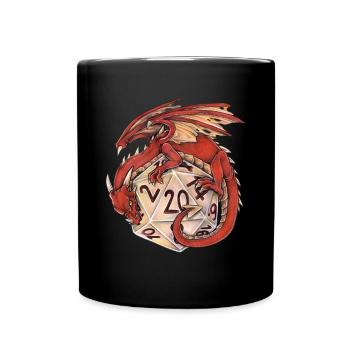 Drache Dragon mit D20 Würfel Dice Rollplay game - Tasse einfarbig - Schwarz - Vorne