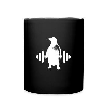 Bodybuilder penguin with dumbbell - Full Colour Mug - black - Front