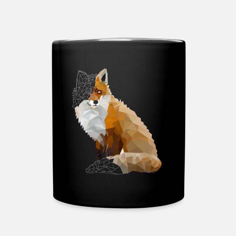 Polygon fox low poly Fox geometry gift idea - Full Colour Mug - black