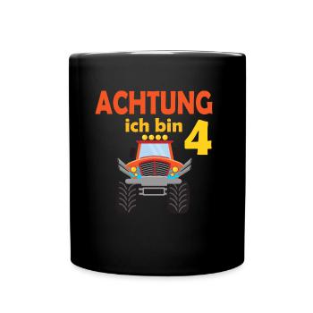 4. Geburtstag Achtung ich bin 4 - Tasse einfarbig - Schwarz - Vorne