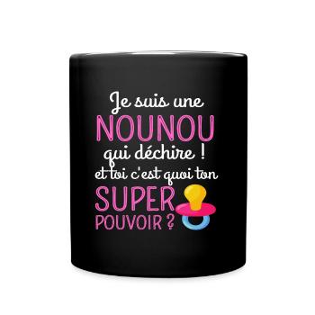 T shirt nounou qui déchire cadeau nourrice - Mug uni - noir - Devant