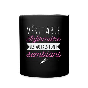 T shirt infirmière véritable infirmière cadeau - Mug uni - noir - Devant