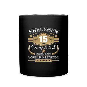 Hochzeitstag Partnerlook - 15 Jahre Eheleben - Tasse einfarbig - Schwarz - Vorne