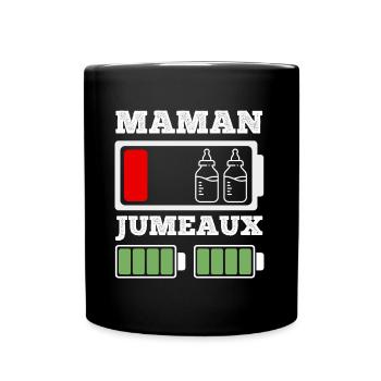 Maman de jumeaux humour batterie faible mère - Mug uni - noir - Devant