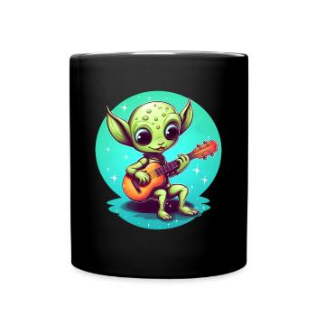 Mignon extraterrestre jouant de la guitare au coucher du soleil - Mug uni - noir - Devant