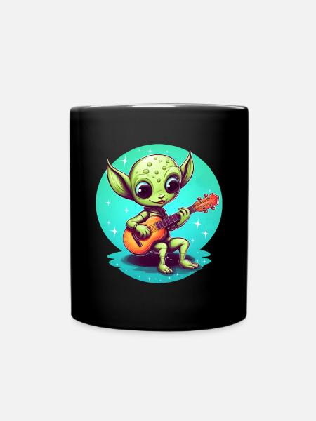 Süßer Alien spielt Gitarre im Sonnenuntergang - Tasse einfarbig - Schwarz