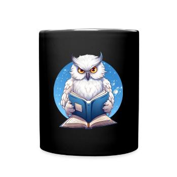 Wise Owl with Book - Reading Design - Full Colour Mug - black - Front