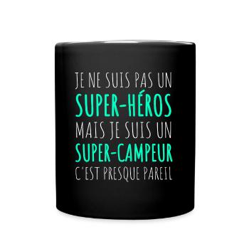 Super campeur super-héros humour camping cadeau - Mug uni - noir - Devant