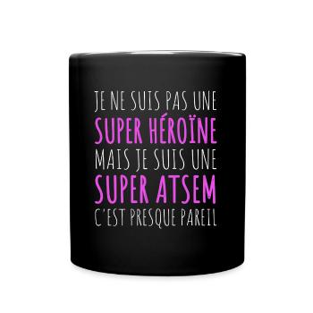 Atsem super-héroïne humour atsem cadeau - Mug uni - noir - Devant