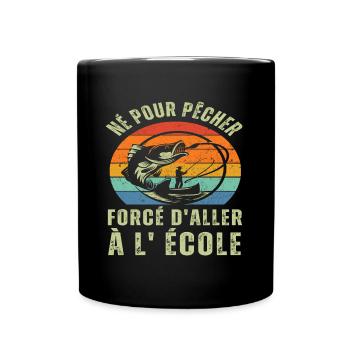 Né pour pêcher humour pêcheur enfant vintage rétro - Mug uni - noir - Devant