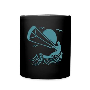Kitesurfer Silhouette, Kiten Abenteuer Design - Tasse einfarbig - Schwarz - Vorne