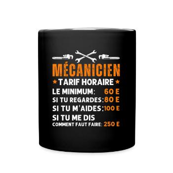 Mécanicien tarif horaire humour mécanique cadeau - Mug uni - noir - Devant
