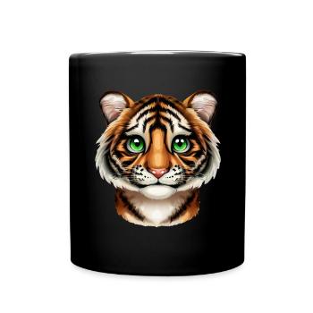 Tiger portrait - head with green eyes - Full Colour Mug - black - Front