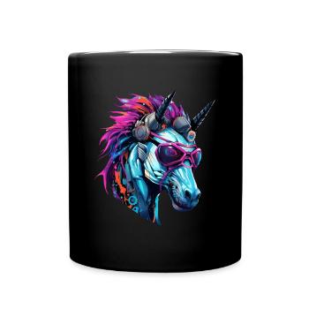 Cool Einhorn-Zweihorn - Cyberpunk Stil - Tasse einfarbig - Schwarz - Vorne
