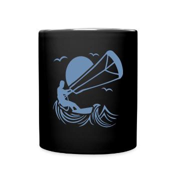 Kitesurfers en action silhouette - Mug uni - noir - Devant
