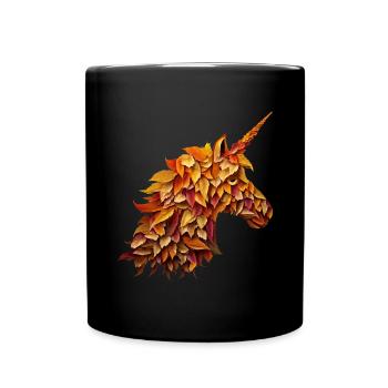 Licorne d’automne parmi les feuilles colorées - Mug uni - noir - Devant