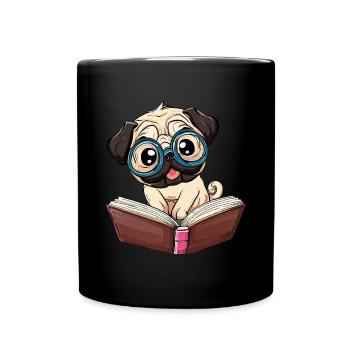 Pug of the bookworm: Bookworm with glasses - Full Colour Mug - black - Front
