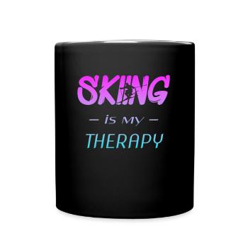 skiing is my therapy - Tasse einfarbig - Schwarz - Vorne