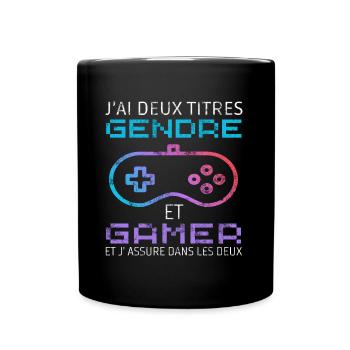 J' ai deux titres gendre et gamer humour gaming - Mug uni - noir - Devant