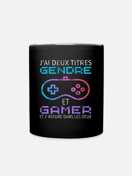J' ai deux titres gendre et gamer humour gaming - Mug uni - noir