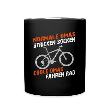 Coole Oma fährt Fahrrad lustiger Omaspruch - Tasse einfarbig - Schwarz - Vorne