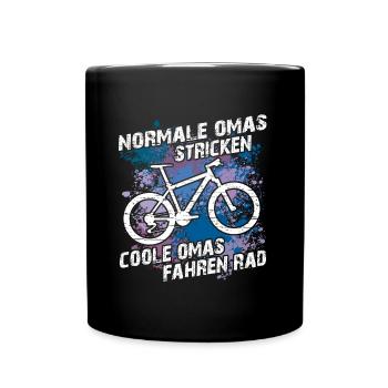 Coole Oma fährt Fahrrad lustiger Omaspruch - Tasse einfarbig - Schwarz - Vorne