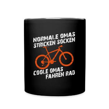 Coole Oma fährt Fahrrad lustiger Omaspruch. Farben - Tasse einfarbig - Schwarz - Vorne