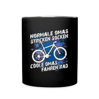 Coole Oma fährt Fahrrad lustiger Omaspruch - Tasse einfarbig - Schwarz - Vorne
