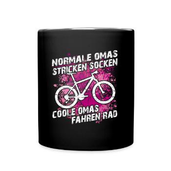 Coole Oma fährt Fahrrad lustiger Omaspruch - Tasse einfarbig - Schwarz - Vorne