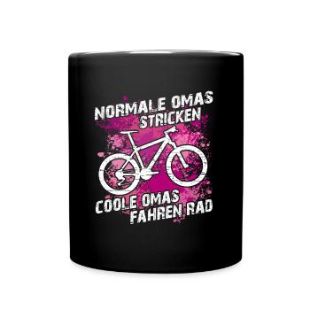Coole Oma fährt Fahrrad lustiger Omaspruch - Tasse einfarbig - Schwarz - Vorne