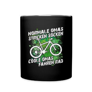 Coole Oma fährt Fahrrad lustiger Omaspruch - Tasse einfarbig - Schwarz - Vorne