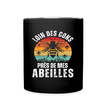 Loin des cons près de mes abeilles apiculteur - Mug uni - noir - Devant