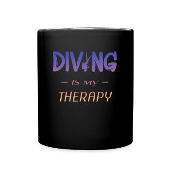 Tauchen Spruch Diving is my Therapy - Tasse einfarbig - Schwarz - Vorne