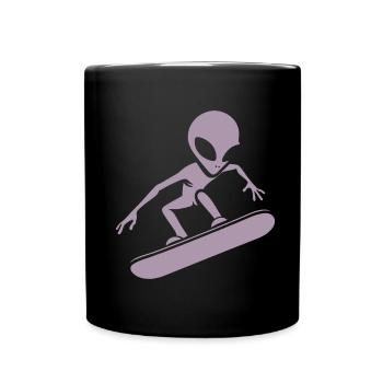 Minimalistisches Design: Alien Snowboarder - Tasse einfarbig - Schwarz - Vorne