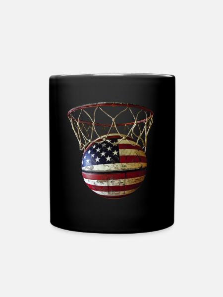 Flagge, Basketball mit Korb, Sport Ball USA - Tasse einfarbig - Schwarz
