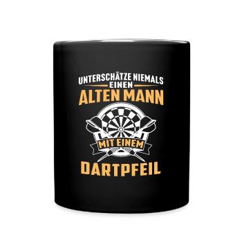Alten mann mit einem dartpfeil - Tasse einfarbig - Schwarz - Vorne