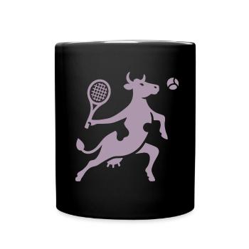 Cow Tennis Tennis Player Silhouette Minimalist - Full Colour Mug - black - Front