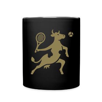 Cow Tennis Tennis Player Silhouette Minimalist - Full Colour Mug - black - Front