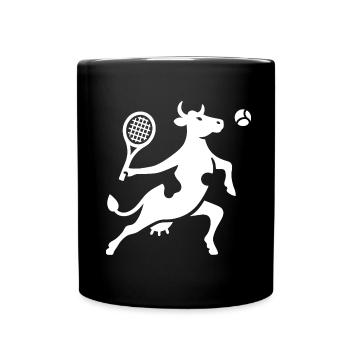 Cow Tennis Tennis Player Silhouette Minimalist - Full Colour Mug - black - Front