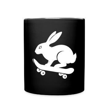 Hase Kaninchen Skateboard Skater Silhouette - Tasse einfarbig - Schwarz - Vorne