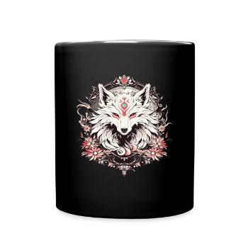 Ein Tattoo im Wolfsstil mit Blumen - Tasse einfarbig - Schwarz - Vorne