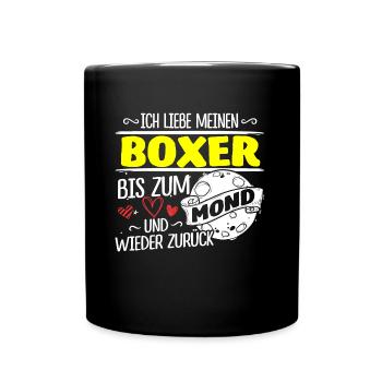 Boxer Hund Hunde Geschenk Mond - Tasse einfarbig - Schwarz - Vorne