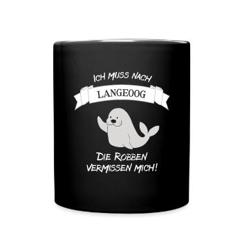 süße Robbe für Langeoog Fans - Seehunde Langeoog - Tasse einfarbig - Schwarz - Vorne