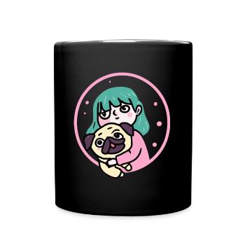 Mädchen mit Mops Hund Puppy - Tasse einfarbig - Schwarz - Vorne