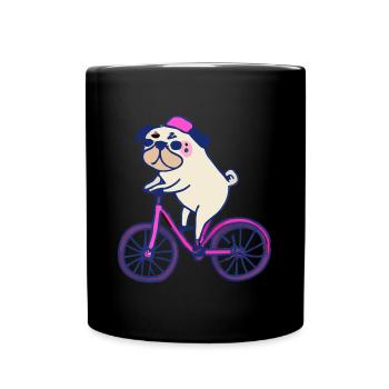 Pug Bicycle Dog Puppy - Full Colour Mug - black - Front