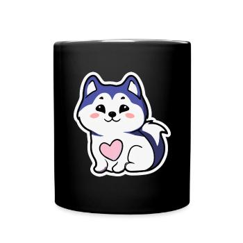 Husky süßes Herz Hund Geschenk Malamute - Tasse einfarbig - Schwarz - Vorne